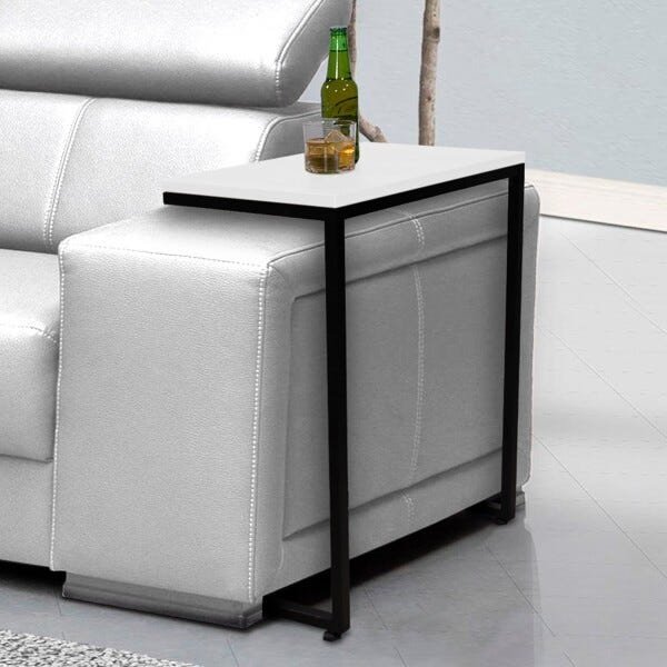 Mesa de Apoio Lateral para Sofá Aço Carbono e MDF 50x32cm - Branco