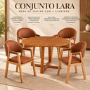 Ver imagem 3 de Conj Mesa Redonda 110cm 4 Cadeiras Madeira Sala Jantar Lara:Corino Caramelo