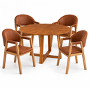 Ver imagem 2 de Conj Mesa Redonda 110cm 4 Cadeiras Madeira Sala Jantar Lara:Corino Caramelo