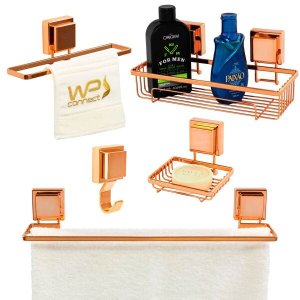 Kit Banheiro 5 Peças Rosé Gold Banheiro Acessórios Ventosa