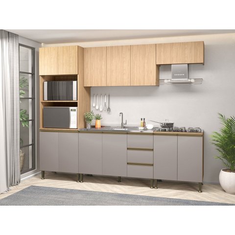 Kit Cozinha Completa 260x220cm Rebeca Movelbento Mel Cinza