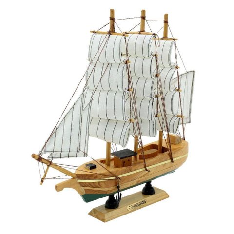 Miniatura Barco Navio de Madeira Veleiro Decorativo ? 29cm