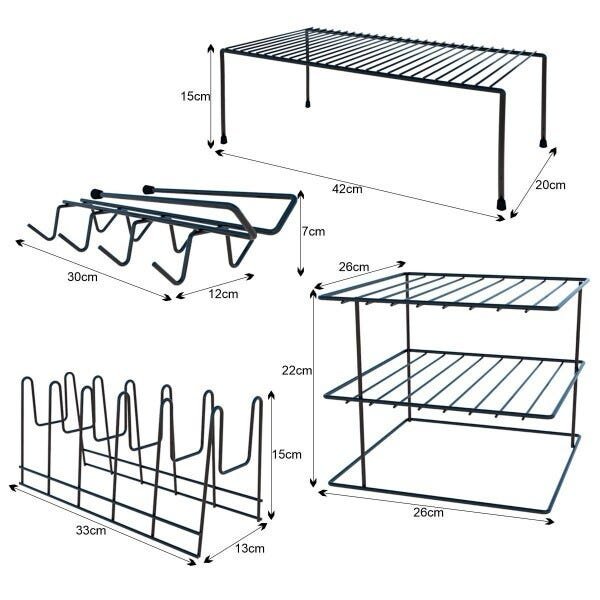 Kit Organizadores de Armário Porta Xícaras Suporte Travessas Prateleira 4 Peças - 4