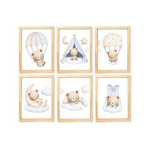 Kit Quadro Urso Soninho Decorativo Quarto Criança Enxoval Bebê Menino