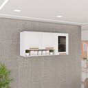 Ver imagem 1 de Armário Aéreo Cozinha 120 cm Rubi 3 Portas com Vidro Fumê Branco/Cinamomo - Pnr Móveis