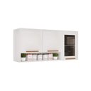 Ver imagem 2 de Armário Aéreo Cozinha 120 cm Rubi 3 Portas com Vidro Fumê Branco/Cinamomo - Pnr Móveis