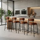 Ver imagem 1 de Banqueta Cozinha Média com Encosto Industrial Preto Kit 4 Londres PU D03 - D'Rossi