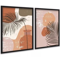 Kit 2 Quadros Decorativos Folhas Ramos Boho 33x24cm:moldura Branca - 1