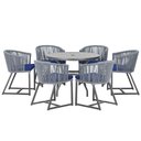 Ver imagem 1 de Mesa com 6 Cadeiras de Jantar Roma 120cm e Noronha em Alumínio Preto Corda Náutica Estofado 10 Trama