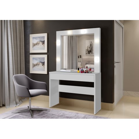Penteadeira Camarim Romance com Espelho e LED 103 cm Branco Acetinado - Mavaular