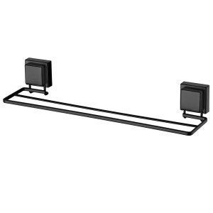 Toalheiro Duplo 45CM com Ventosas Preto Fosco Future