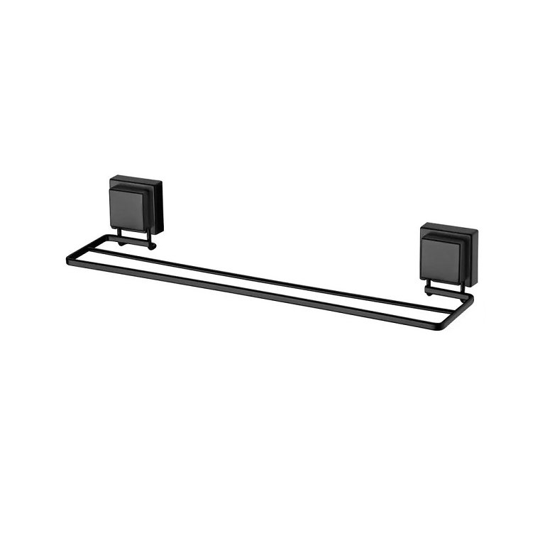 Toalheiro Duplo 45CM com Ventosas Preto Fosco Future