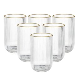 Jogo 6 Copos Versalhes Gold Vidro Filete Borda Dourada 420ml - Lehaví - 2