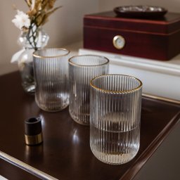 Jogo 6 Copos Versalhes Gold Vidro Filete Borda Dourada 420ml - Lehaví - 1