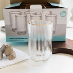 Jogo 6 Copos Versalhes Gold Vidro Filete Borda Dourada 420ml - Lehaví - 10