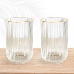 Jogo 6 Copos Versalhes Gold Vidro Filete Borda Dourada 420ml - Lehaví - 4