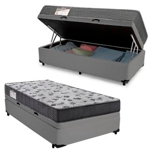 Cama Box Baú Solteiro Sintético + Colchão de Espuma D33 - Sereneprime - 88cm Cinza