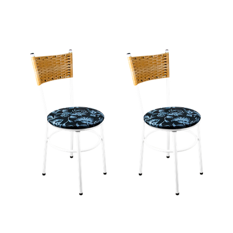 2 Cadeiras Brancas para Cozinha Viena Palha:Floral Preto