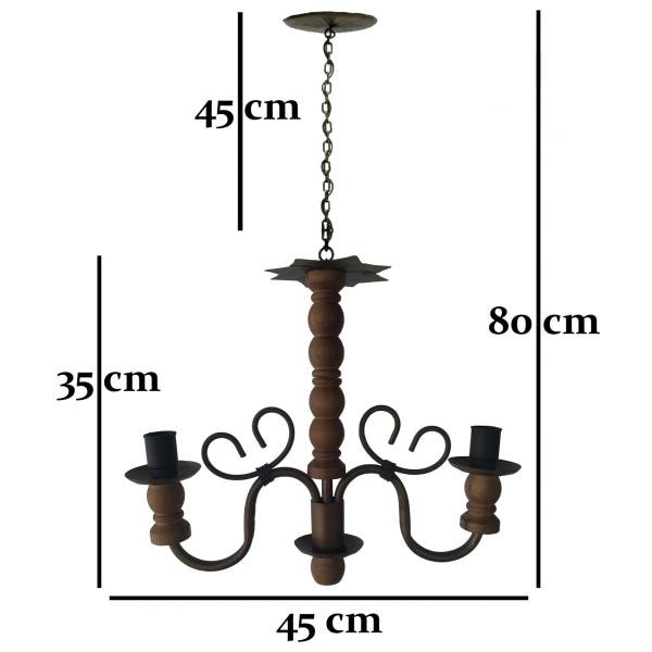 Lustre Simples Com madeira Com Cúpulas De Vidro Decorativo para Apartamento Rustico em Ferro - 2