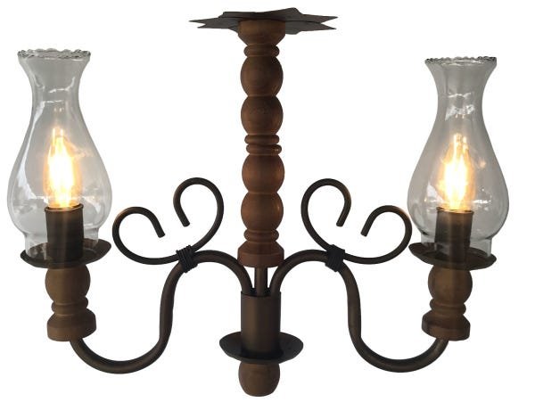 Lustre Simples Com madeira Com Cúpulas De Vidro Decorativo para Apartamento Rustico em Ferro - 3