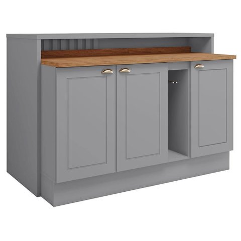 Kit Ilha Gourmet com Balcões 80cm, 40cm e Porta Toalha Americana Cinza - Móveis Henn