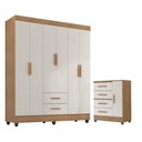 Ver imagem 1 de Guarda Roupa Casal 6 Portas e Cômoda 4 Gavetas 01 Porta Lite Nature Off White - Móveis Leão