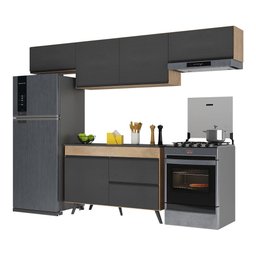 Armário de Cozinha Compacta 4 peças Lisboa Multimóveis MP2137 Rustic/Preto - 2 Armário de Cozinha Compacta 4 peças Lisboa Multimóveis MP2137 Rustic/Preto - 2
