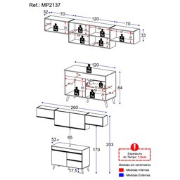Armário de Cozinha Compacta 4 peças Lisboa Multimóveis MP2137 Rustic/Preto - 3 Armário de Cozinha Compacta 4 peças Lisboa Multimóveis MP2137 Rustic/Preto - 3