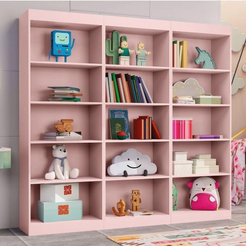 Kit 3 Estantes Livreiro Office Multiuso 12 Prateleiras Rose J&a Rose