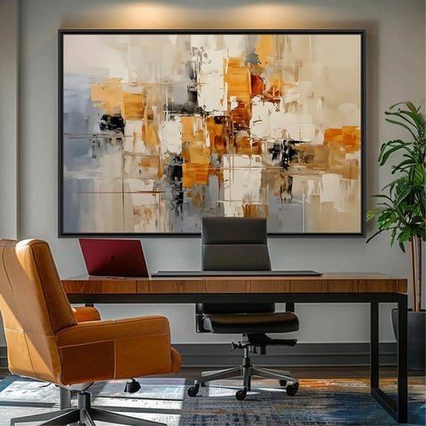 Quadro Abstrato Arte Moderna Tons Neutros e Quente 153x103
