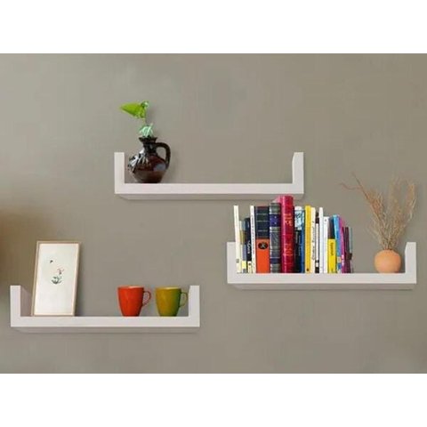 Prateleiras U MDF 70x20 Nicho Livros Vasos Fotos Jogos 3Un