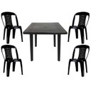 Ver imagem 1 de Mesa Quadrada Plástico Desmontável 90cm Preta + 4 Cadeiras Vime