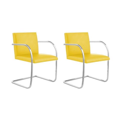 Kit 2 Cadeiras Brno para Escritório Couro Sintético Amarelo Tubular Cromada