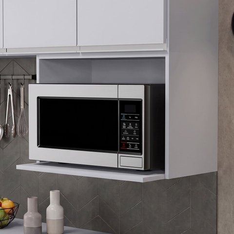 Suporte Microondas e Forno Elétrico Aéreo 60cm Itália Cinza Claro - Lumil
