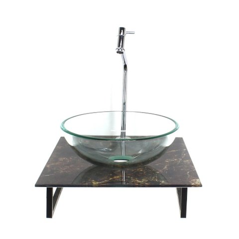 Gabinete de Vidro com Cuba Redonda Incolor com Tampo de Vidro 40cm X 40cm Mármore Imperdador Mais To