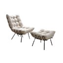 Ver imagem 3 de Poltrona Costela + Puff Linho Bege Preto Fosco