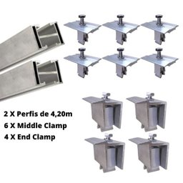Perfil Barra Trilho Estrutura para Painel Solar 4,20Mt + Middle e End Clamp - 1