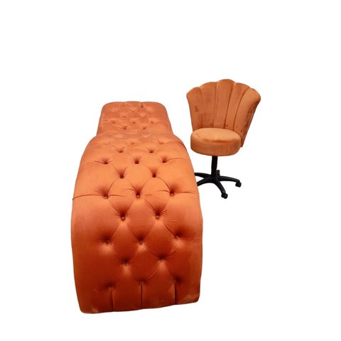 Maca Estética Joe 60X180 cm + Cadeira Mocho Veludo Terracota Facial Cílios E Sobrancelhas Ms Decor