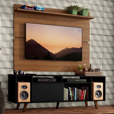 Rack Madesa Cancun com Pés e Painel para Tv até 65 Polegadas Preto/rustic 8n5z Cor:preto/rustic