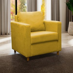 Poltrona Cadeira Lara Para Sala de Estar Escritório Consultório Suede Amarelo - Ninho Decor