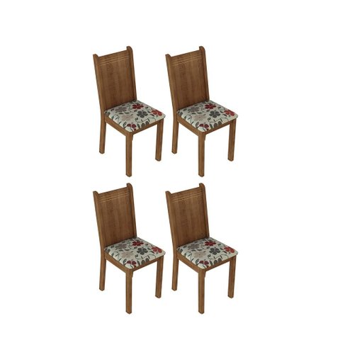 Kit 4 Cadeiras de Jantar 4290 Madesa Rustic/hibiscos