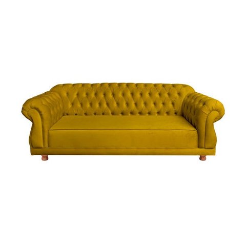 Sofá Elisabeth Luxo Chesterfield 2 Lugares Amarelo Ouro