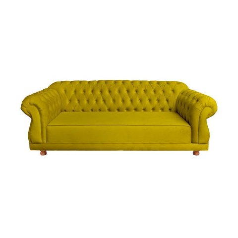 Sofá Elisabeth Luxo Chesterfield 2 Lugares Amarelo Gema