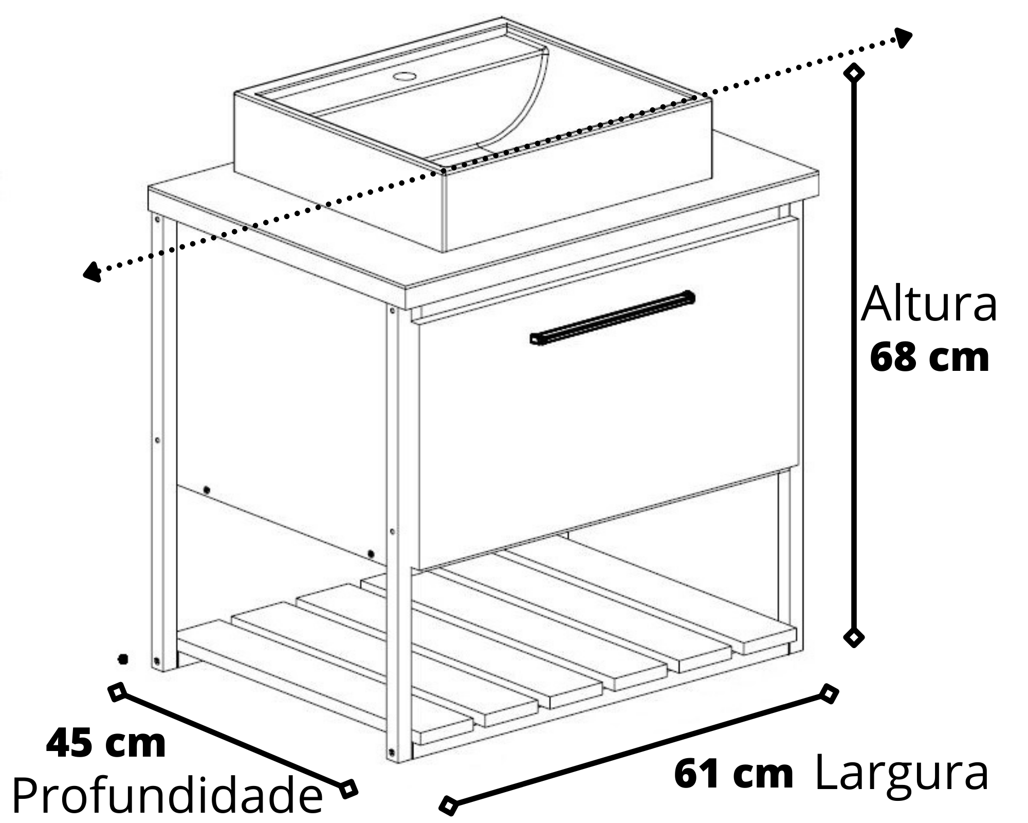 Gabinete Balcão Suspenso Cuba Marmorite Caribe 60 cm Aço Banheiro 1 Porta 1 Prateleira Cinza - 6