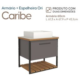 Gabinete Balcão Suspenso Cuba Marmorite Caribe 60 cm Aço Banheiro 1 Porta 1 Prateleira Cinza - 5