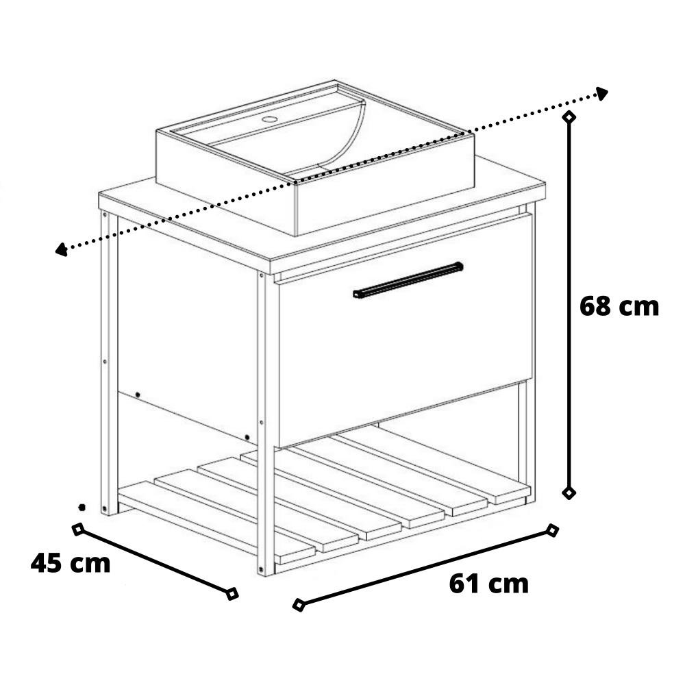 Gabinete Balcão Suspenso Cuba Marmorite Caribe 60 cm Aço Banheiro 1 Porta 1 Prateleira Cinza - 2