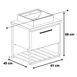 Gabinete Balcão Suspenso Cuba Marmorite Caribe 60 cm Aço Banheiro 1 Porta 1 Prateleira Cinza - 2