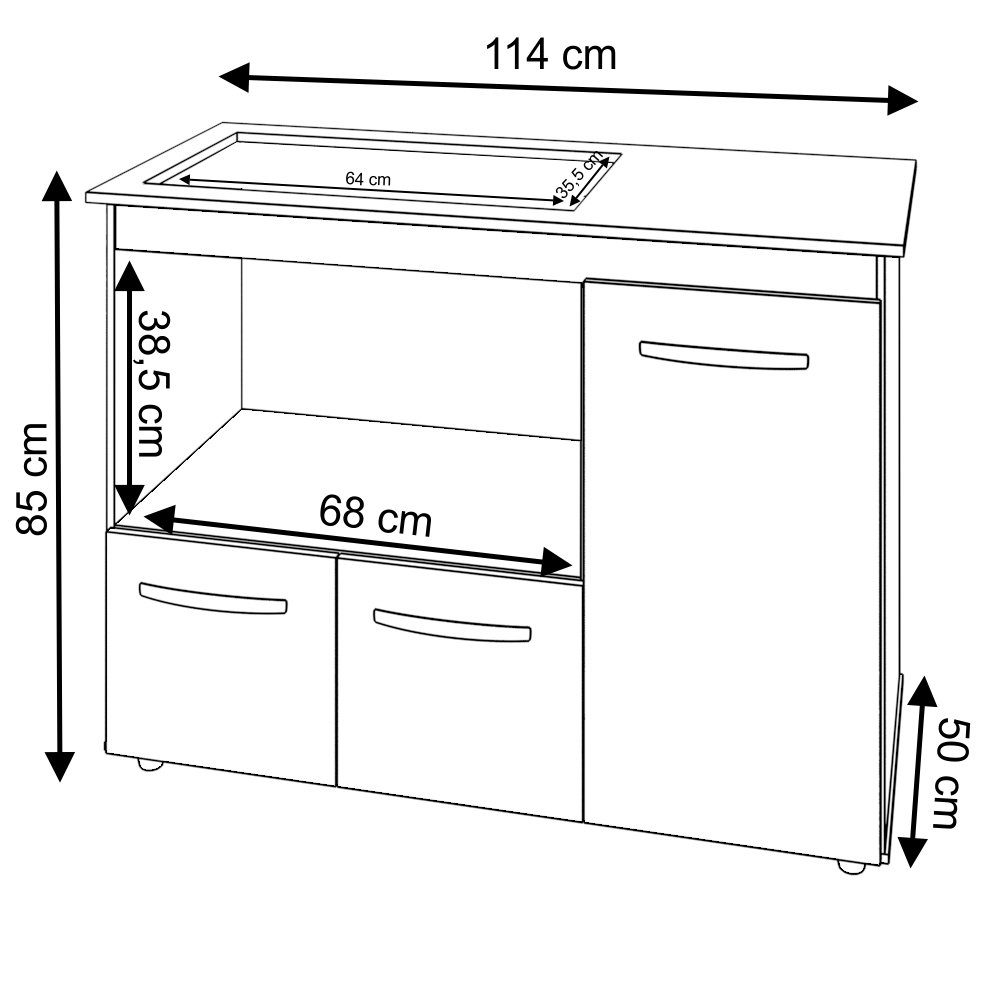 Balcão Armário Gabinete de Cozinha para Fogão Cooktop 5 Bocas e Forno 3 Portas Alana Mobília Decor S - 6