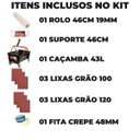 Ver imagem 7 de Suporte 46cm + Rolo Duplo 46cm 19mm + Caçamba Tampa 43l + Fita Crepe 48mm + 3 Lixas Grão 100 + 3 Lix
