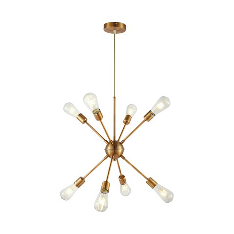 Lustre Pendente Sputnik Dourado para 8 Lâmpadas Moderno Luxo Inl73